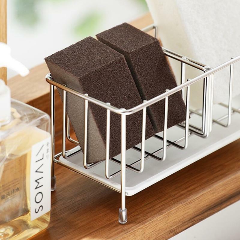 Sink Caddy Organizer Countertop Sponge Brush Soap Holder with Drain Pan