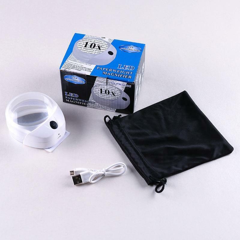 USB Charging Pocket Loupe for Reading Desktop Mini Magnifier 10X LED Light Gift