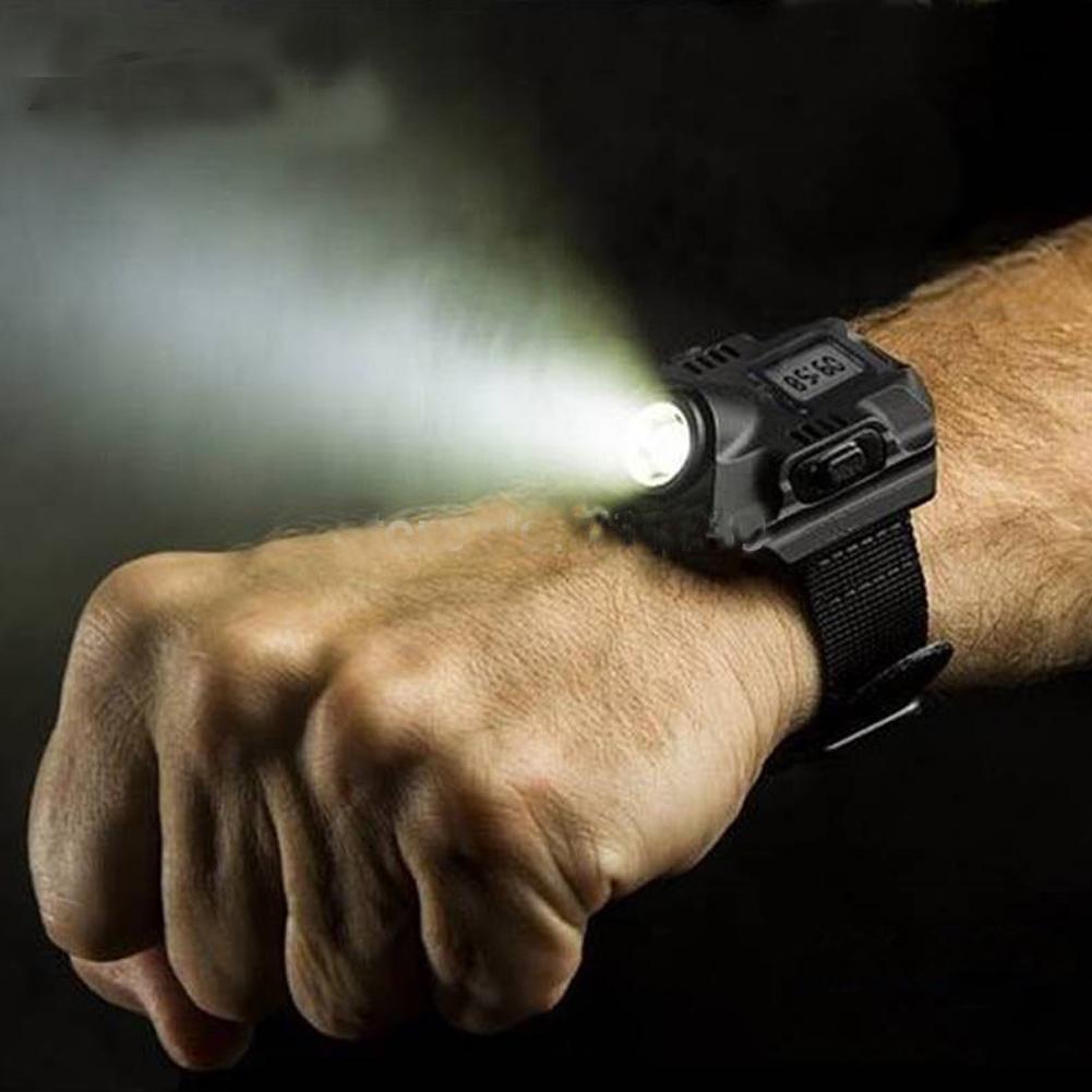 LED Wrist Flashlight Torch USB Rechargeable Outdoor Camping Waterproof Lamp