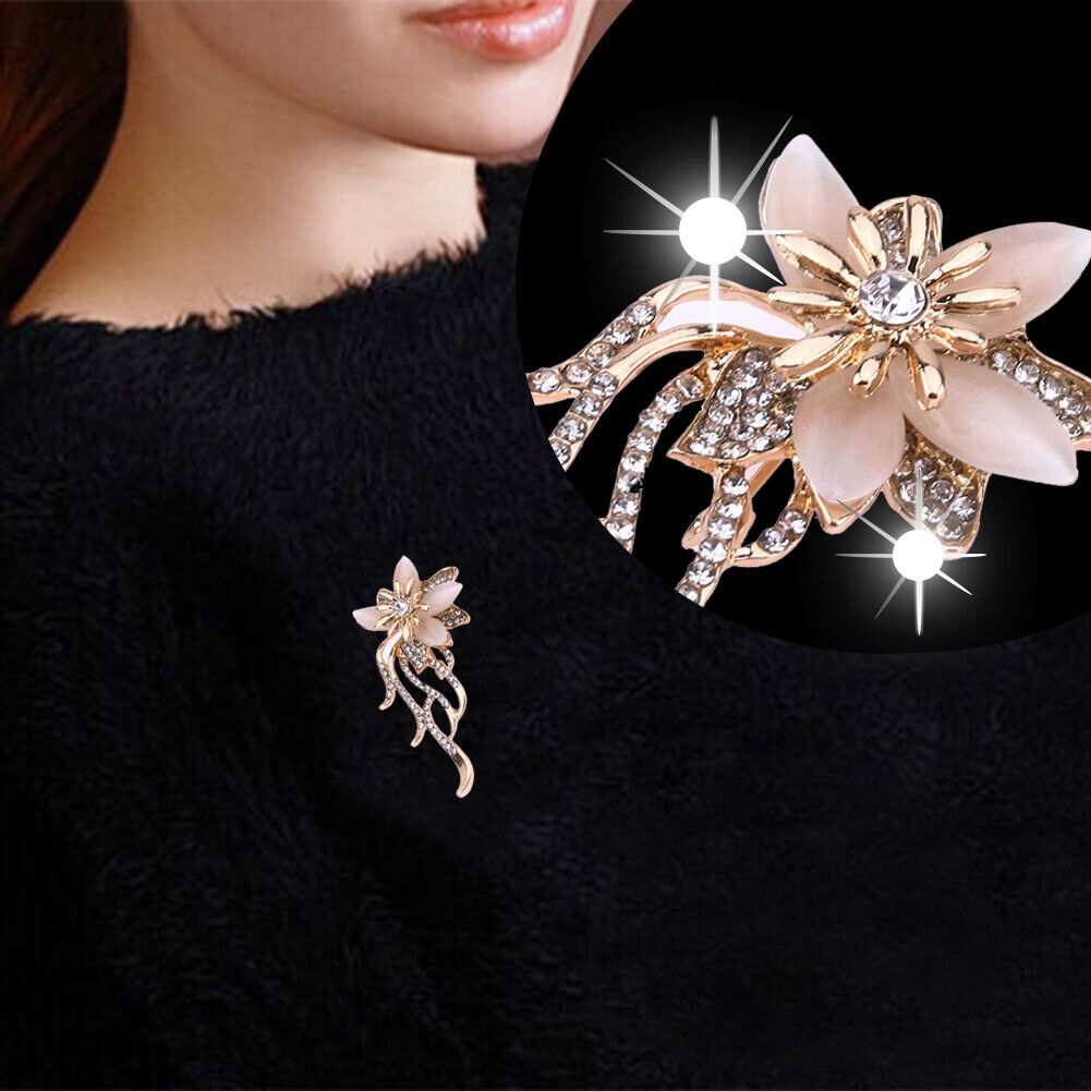 Chic Flower Crystal Enamel Brooch Clothing Pin Suits Dress Banquet Gift