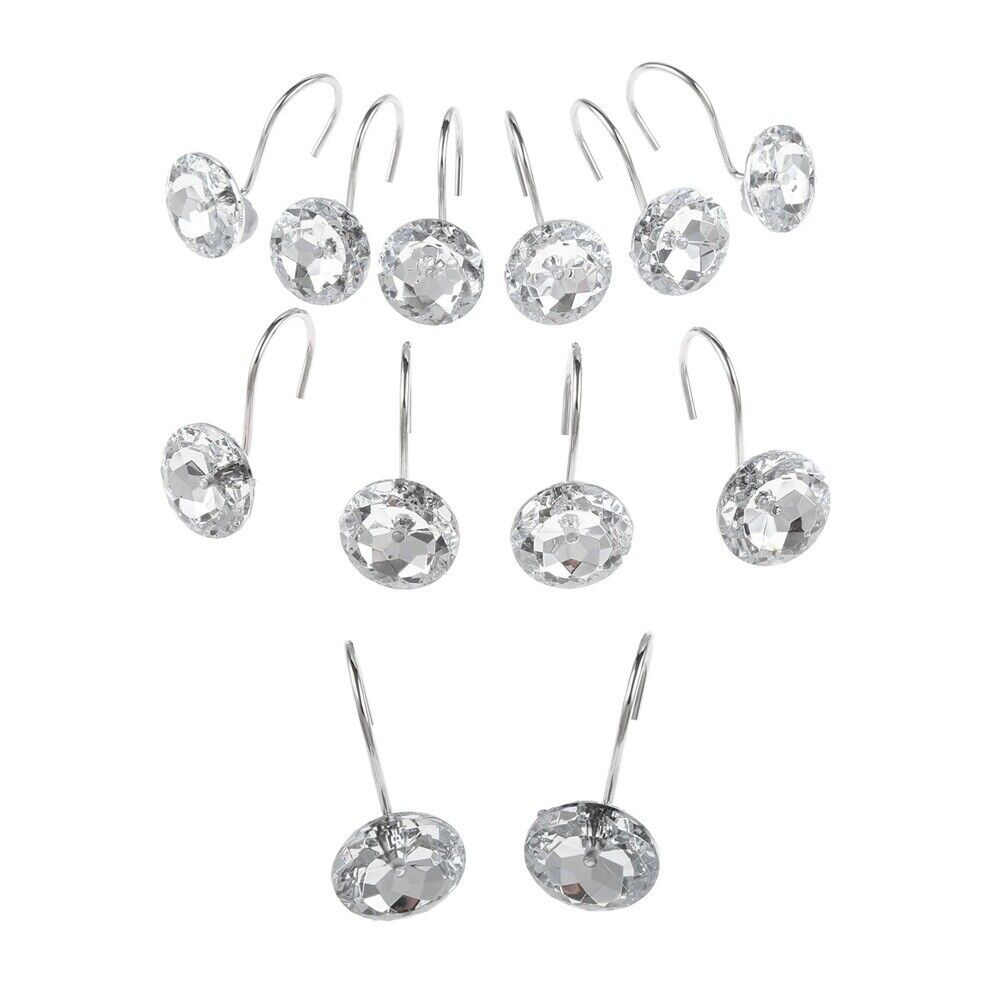 Metal Acrylic Bathroom Shower Rhinestone Shape Curtain Round Bling Glide Rings