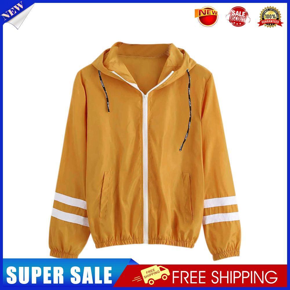 Women Long Sleeve Coats Casual Autumn Zipper Hooded Jacket (Yellow S)