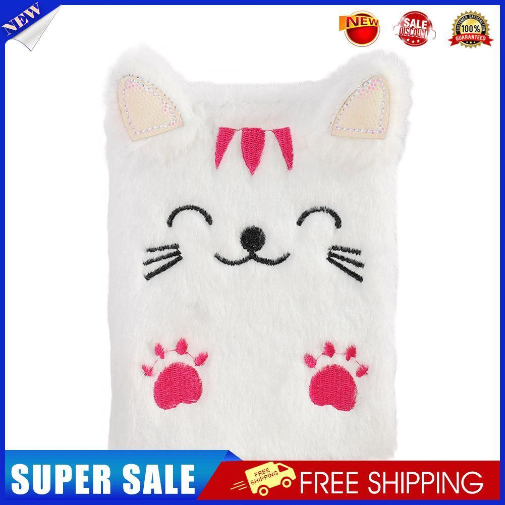 Cartoon Cat Plush Notebook Fluffy Daily Planner Journal Book (White)