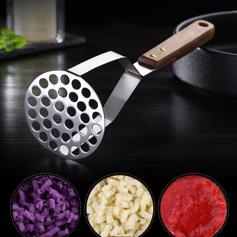 Potato Masher Stainless Steel Food Masher Utensil with Wood Handle Fruits Masher