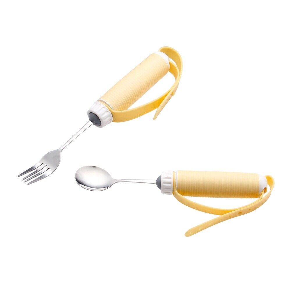 2x Food Spoon & Fork Stainless Steel Handle Eating Assist Tool for Elder/Patient