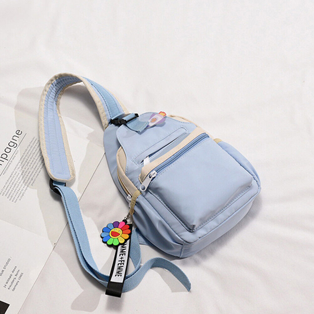 Nylon Crossbody Chest Bag Women Versatile Zipper Shoulder Backpack (Blue)