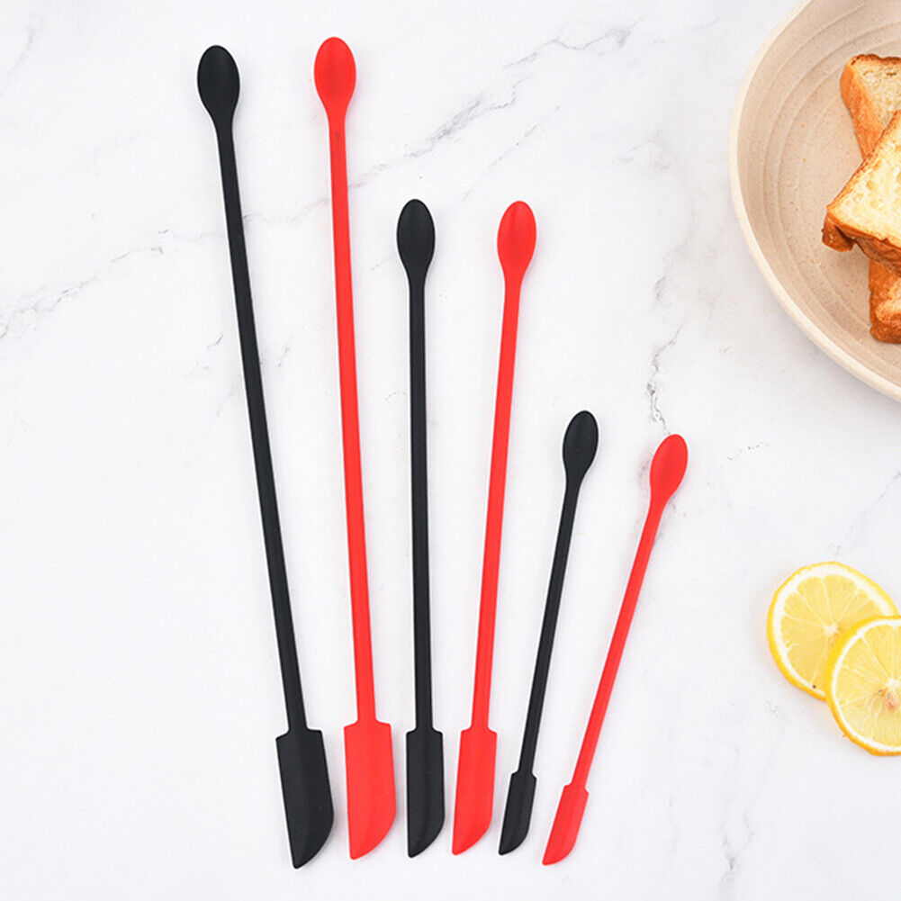 3pcs Mini Silicone Double Headed Spatula Set Cooking Jam Tip Scrapers (Red)
