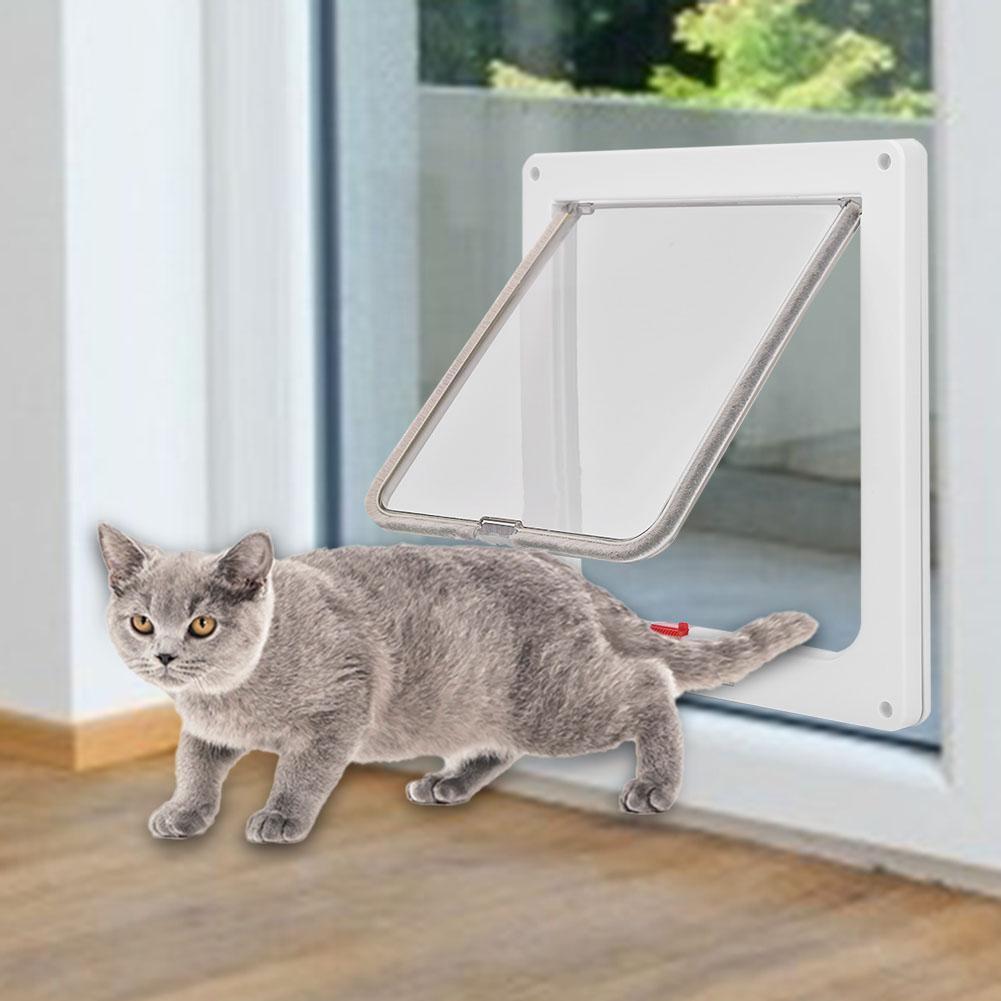 4 Way Lockable Dog Cat Safe Flap Door Puppy Pets Plastic Gate (White XL)