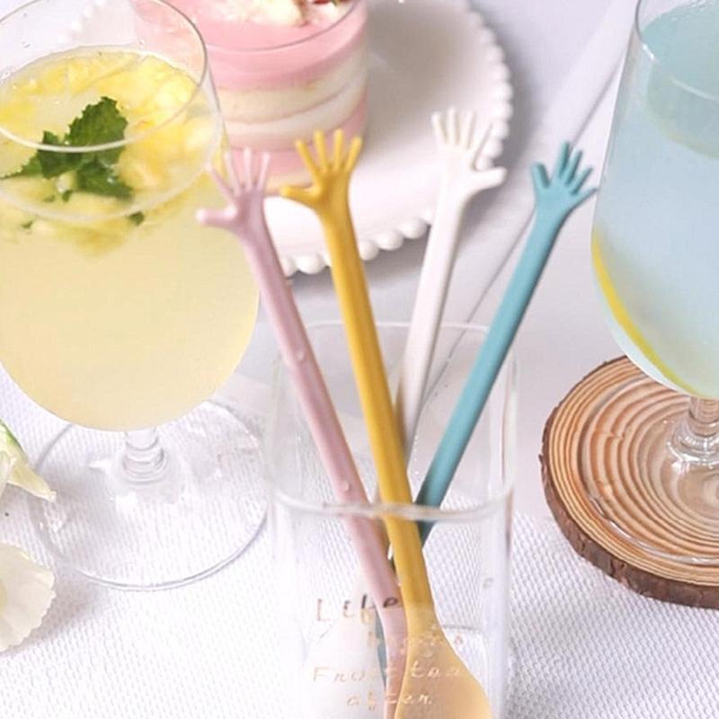 4 Pieces PP Plastic Material Spoons Colorful Stirring Stick Creative Long Handle