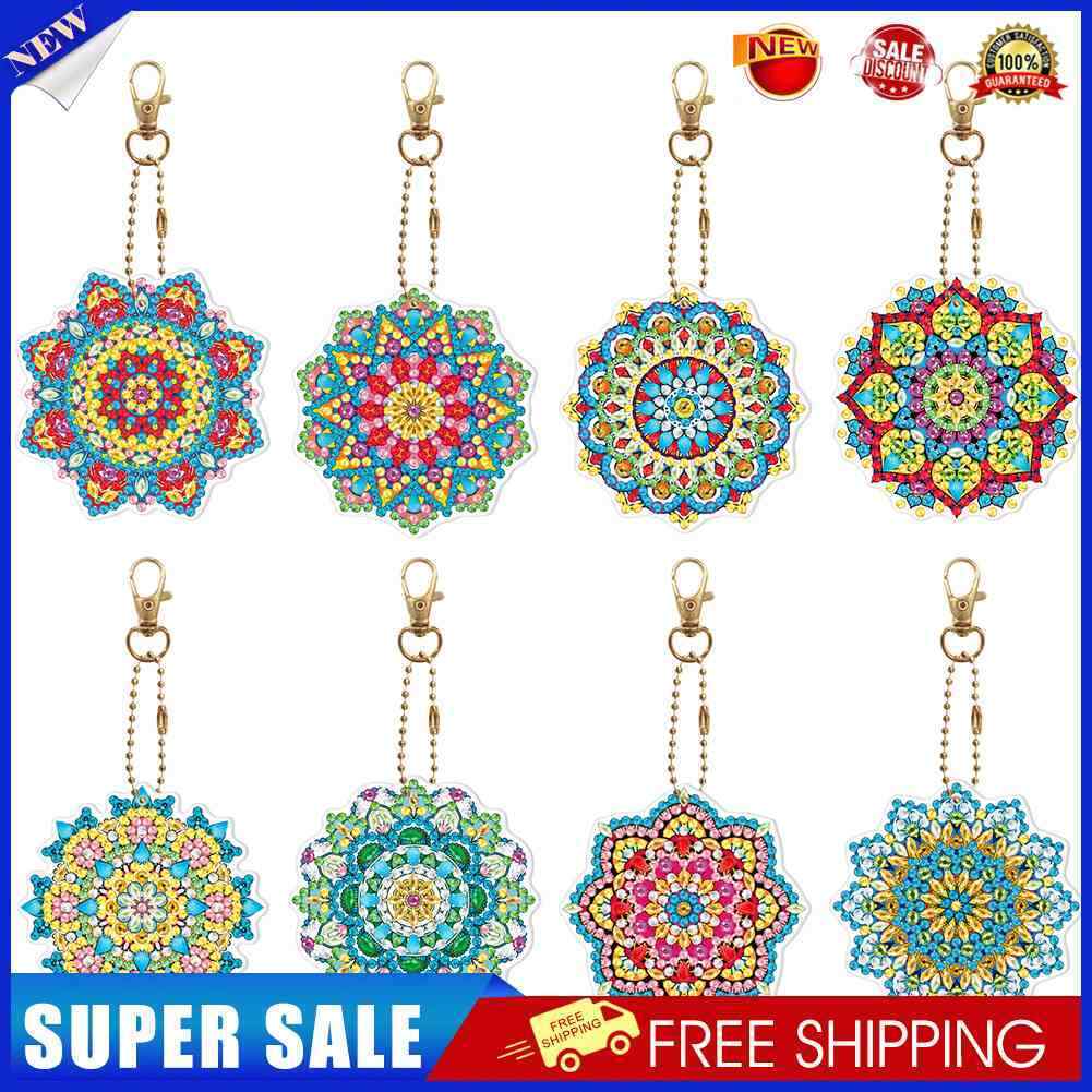 5pcs Diamond Painting Keychain DIY Mandala Key Ring Pendants (YSK084)