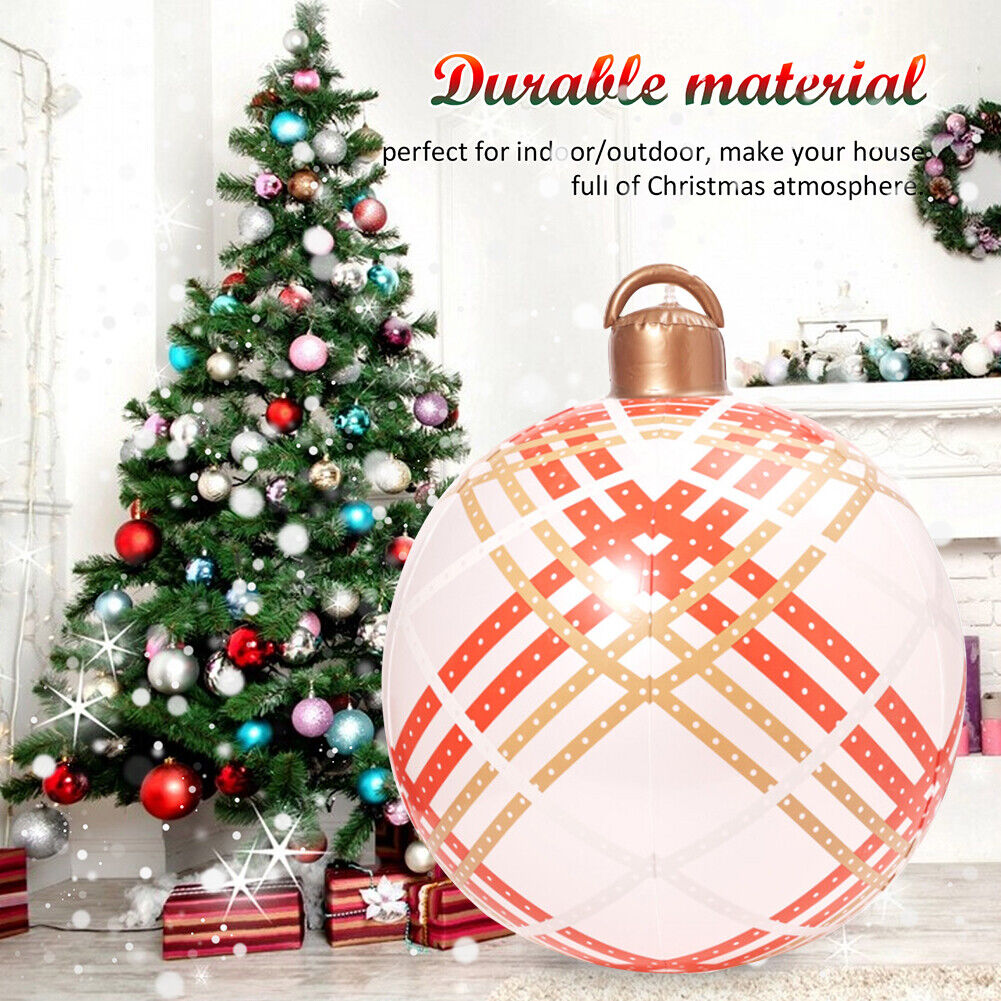 60cm PVC Inflatable Christmas Ball w/ Pump Printed Xmas Ornament Craft (B)