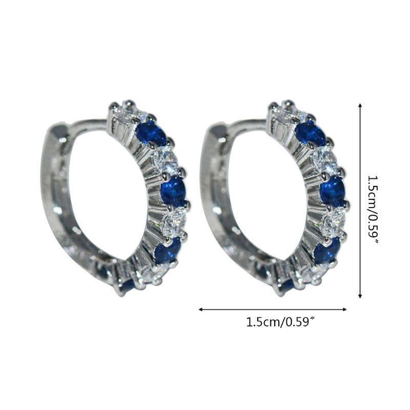 1 Pair Hoop Earrings Blue Sapphire and White Rhinestone Gift for Women Birthday