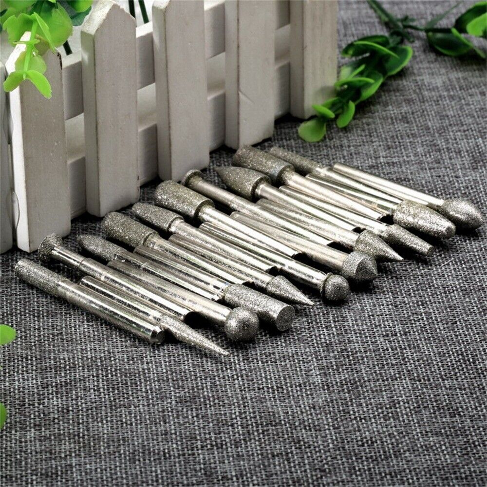 20Pcs Diamond Coated Rotary Die Grinder Points Burrs burr 6mm shank Grit 120