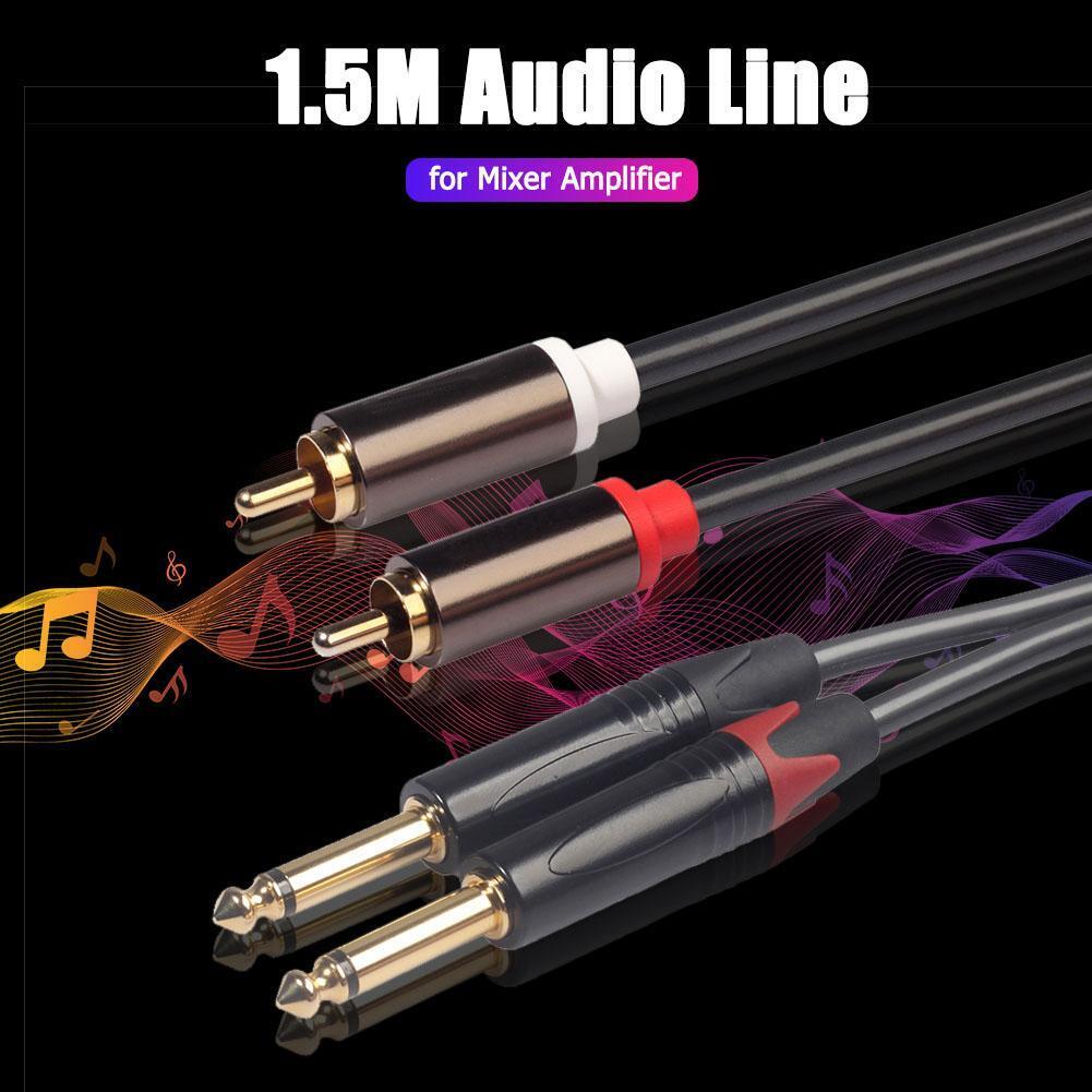 4.9ft Dual 6.35mm 1/4 TS Mono Male to Dual RCA Male Adapter Audio Cable