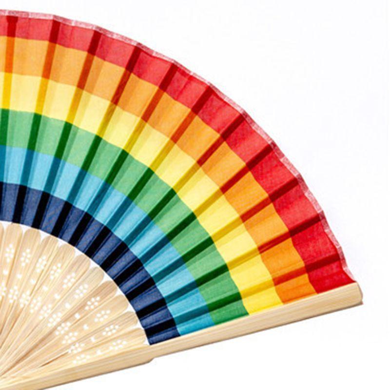 Summer Rainbow Handheld Folding Fan for Wedding Party Decoration Festival Dance