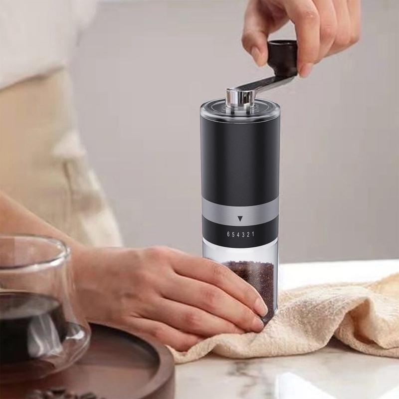 Portable Hand Coffee Bean Grinder with 6 Adjustable Settings for Office Home