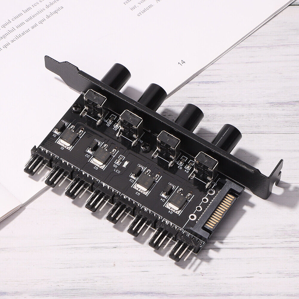 12V Computer Case Fan Hub Regulator 8 Way 4 Knob SATA/3Pin Speed Controller