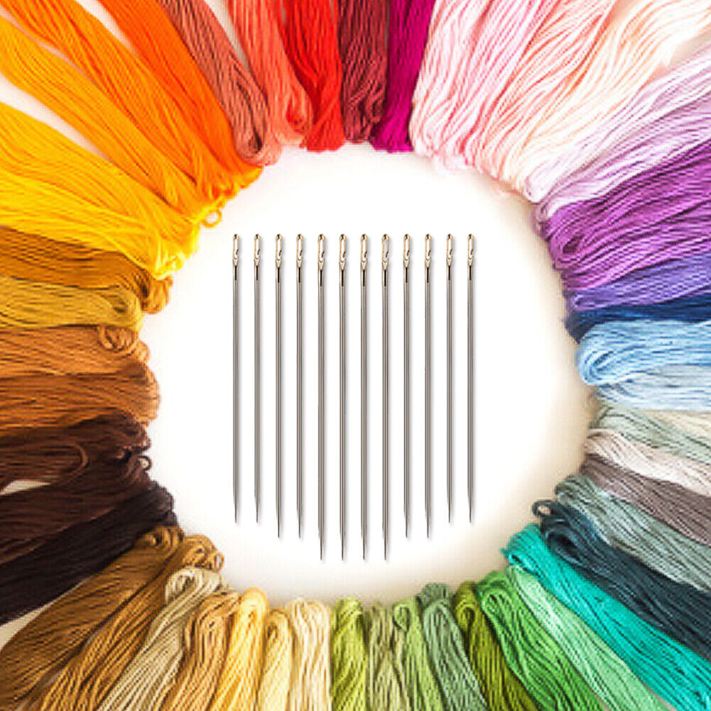 12pcs Stainless Steel Sewing Needles Set Self-Threading Embroidery Tools