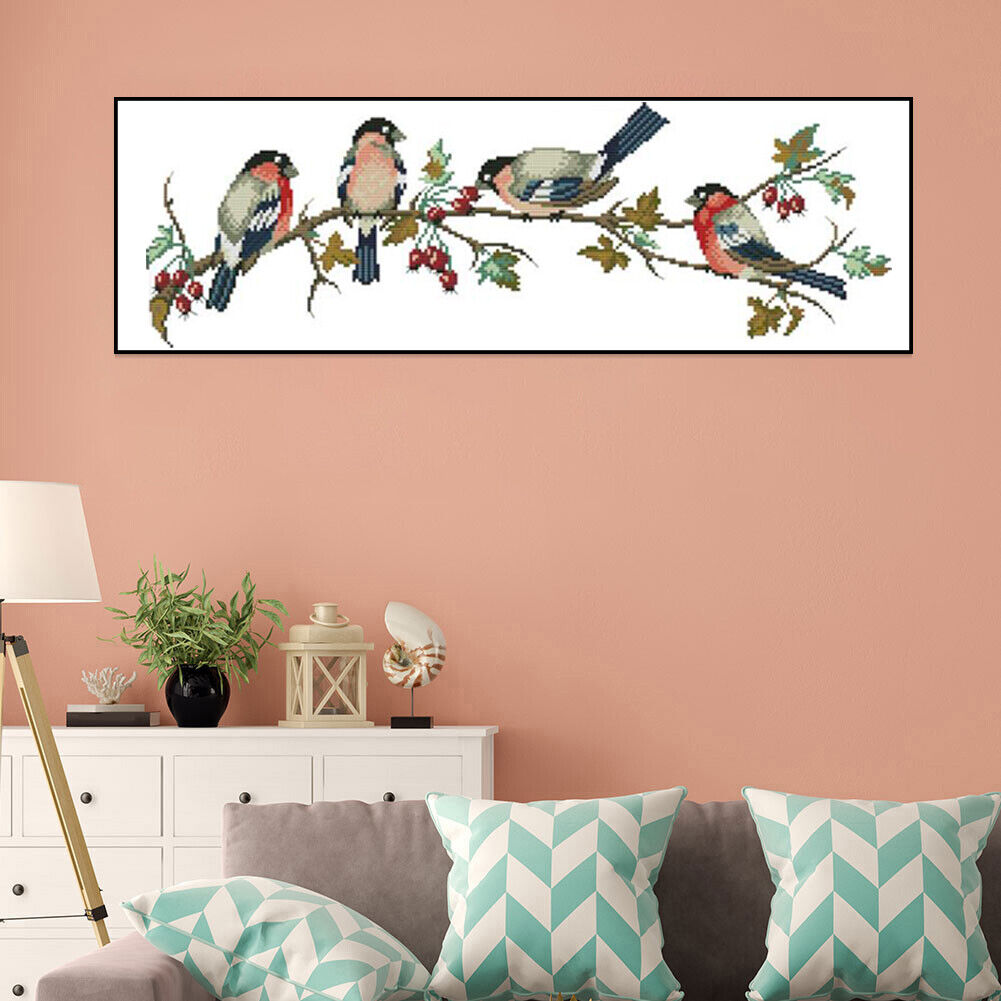 11CT Full Cross Stitch Bullfinch Stamped DIY Animal Printed Wall Art Crafts