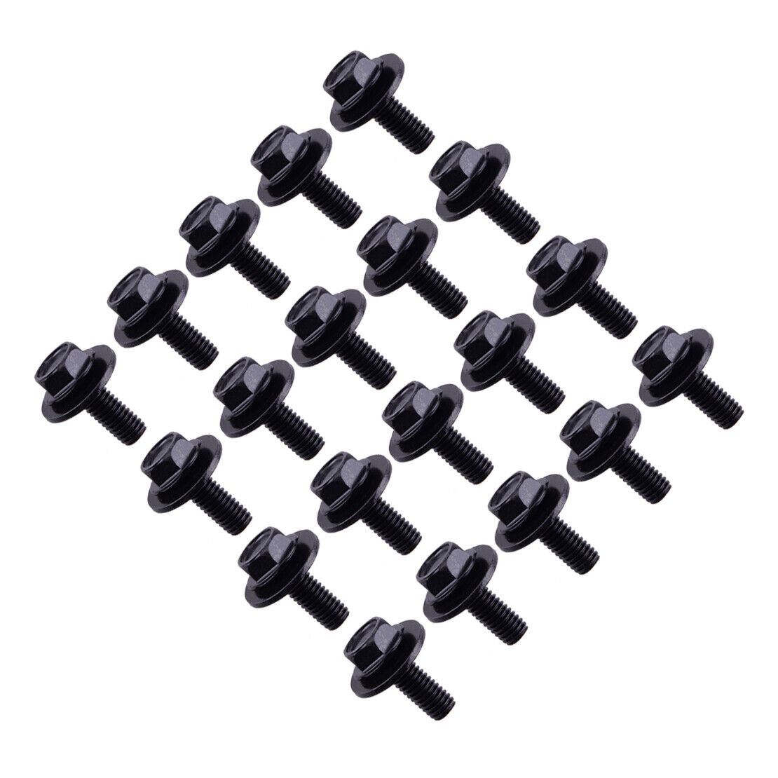 20x Car Black Body Bolts Screws- M6-1.0 x 16mm Long- 17mm Washer- 10mm Hex-