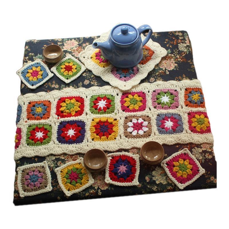 Handmade Crochet Wool Table Runner Teapot Cushion Pad Coaster Set of 8