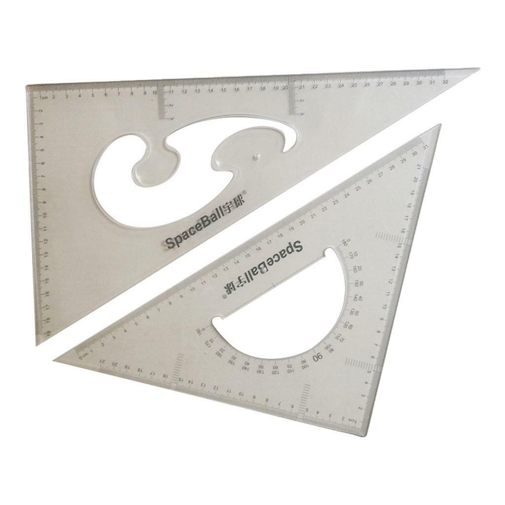 2Pcs Clear Geometry Triangle Ruler protractor  Students Tools