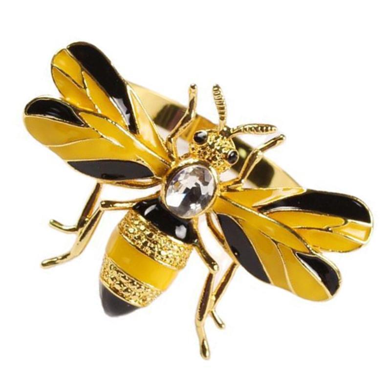 Napkin Rings Set of 6, Bee Metal Napkin Rings Tablecloth Accessories, Dinning Ta