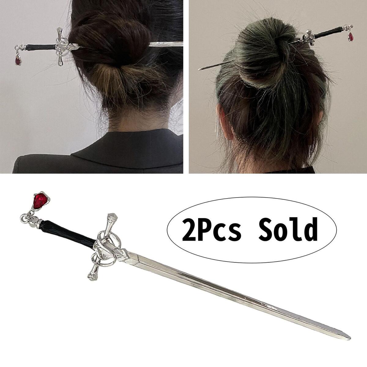 2x Chinese Style Women Hair Sticks Barrettes Headdress with Pendant