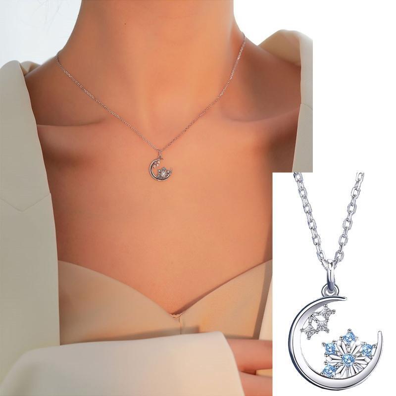 Fashion Moon Stars Charm Necklace Snowflake Delicate Clavicle Crystal Rhinestone