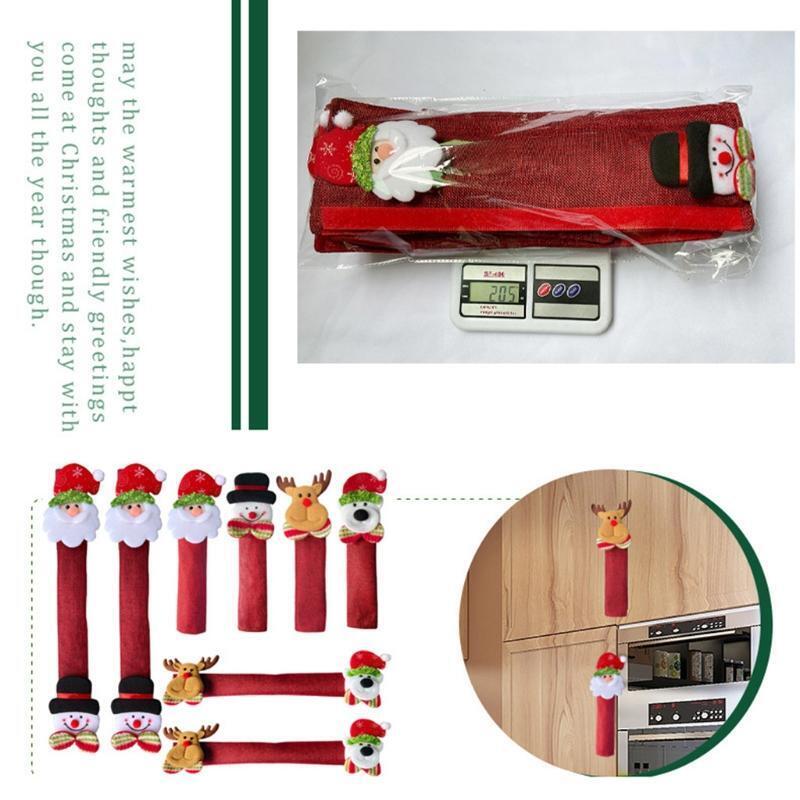 8pcs Christmas Refrigerator Door Handle Cover Cartoon Santa Deer Bear Decoration