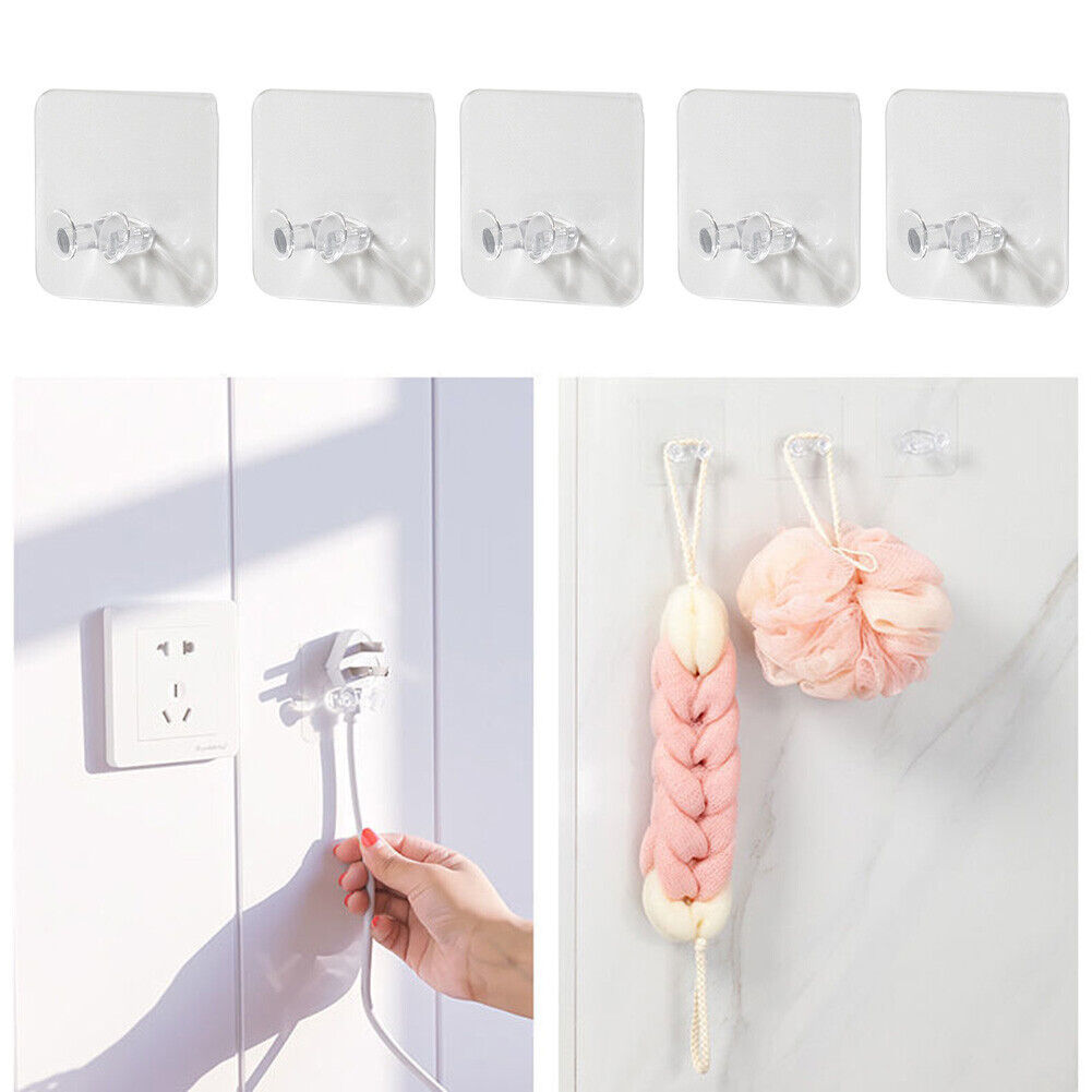 5pcs Strong Plug Hook Rack Transparent Punch Free Adhesive Wire Hook Hanger