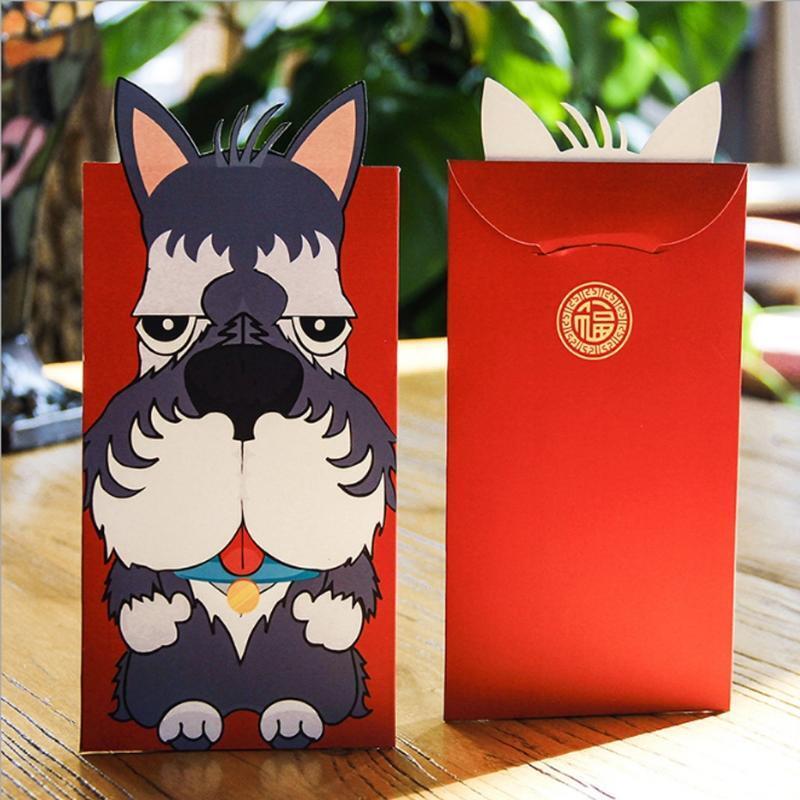6pcs Dog Red Envelope To Fill In Money Chinese Tradition Hongbao Gift Present