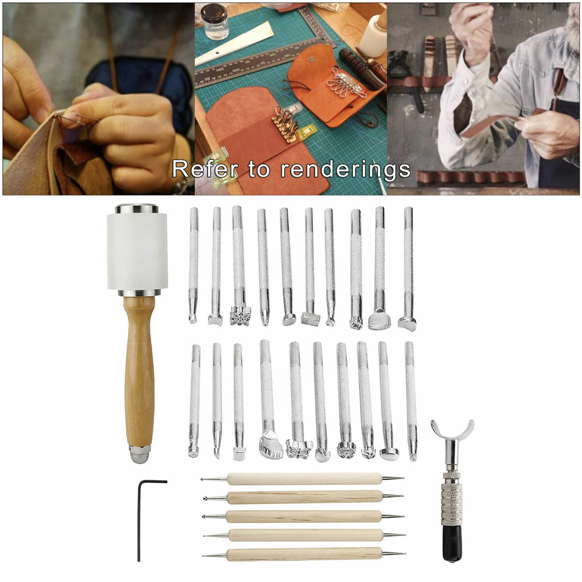 27x Leather Craft Tool Kit  Cutter Sewing Punch Tool Stitching Manual