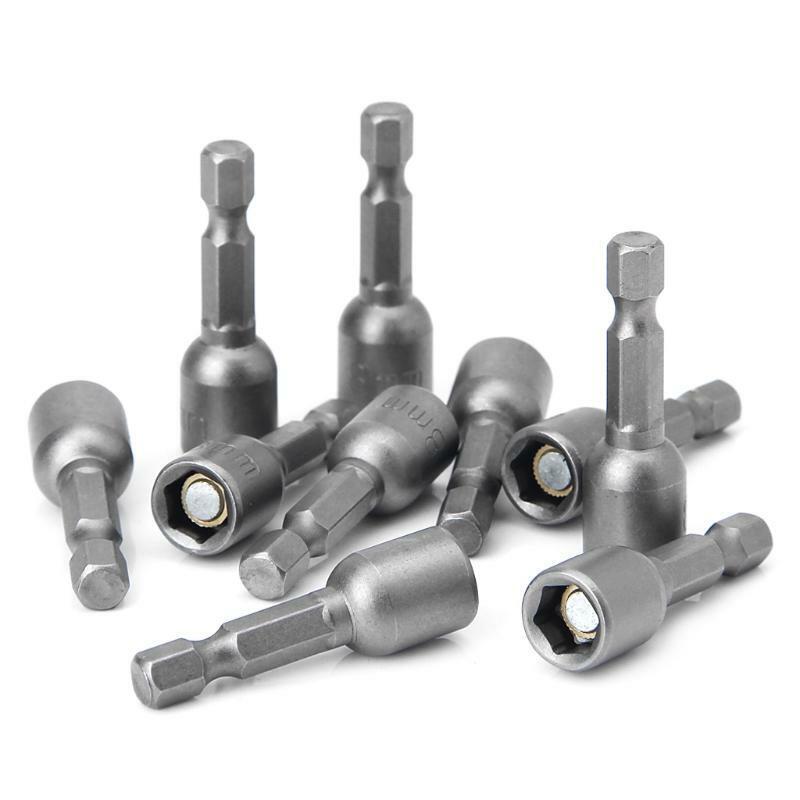 10 Pcs Magnetic Nut Driver Set 8mm 5/16" Socket Adapter Hex Drill Bit