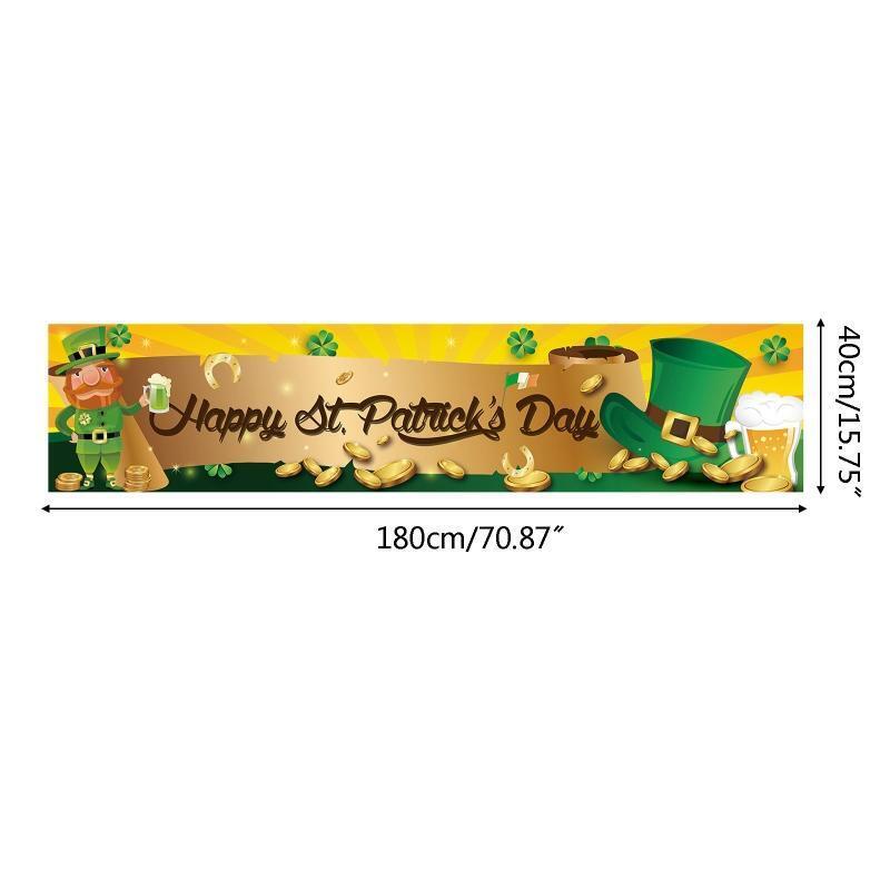 Saint Patrick's Day Banner Lucky Shamrock Hat Hanging Flag Party Supplies