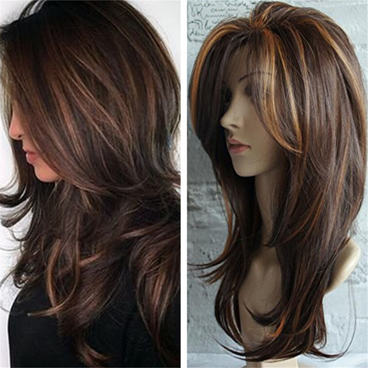 Synthetic Wig Long Layered Shoulder Length Wig Light Brown Wig Synthetic Hair
