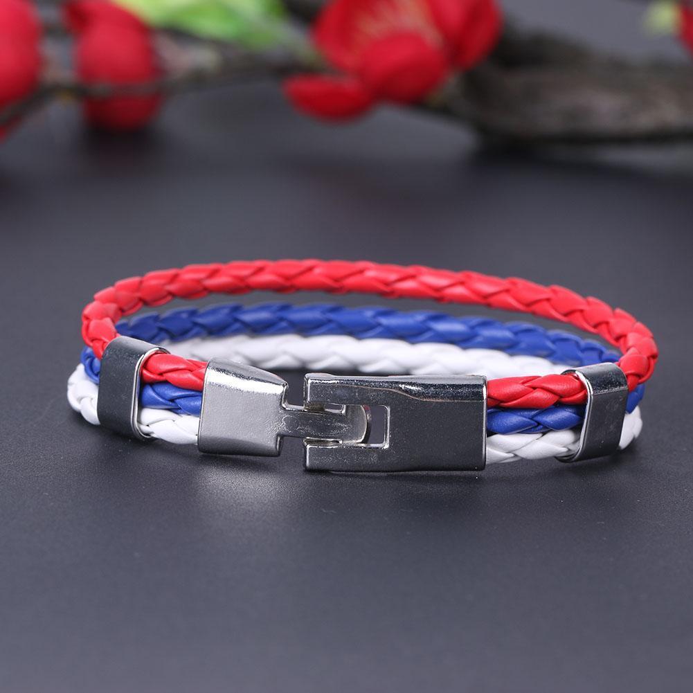 World Cup National Flag Leather Bracelets Weave Braided Wristband/RU