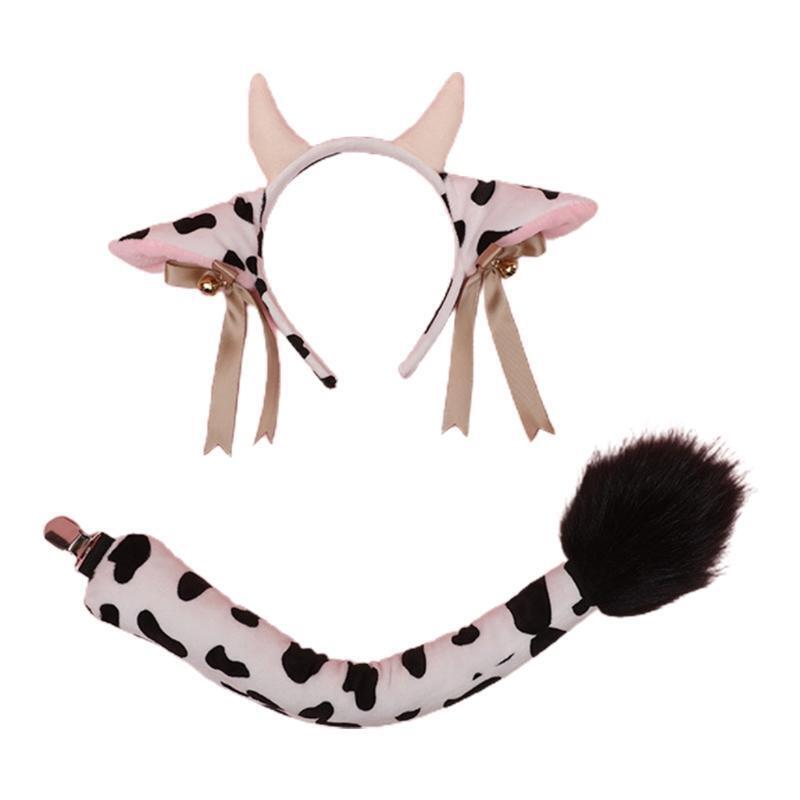 Plush Animal Cow Ears Headdress Lolita Headwear Long Tail Furry Hair Hoop