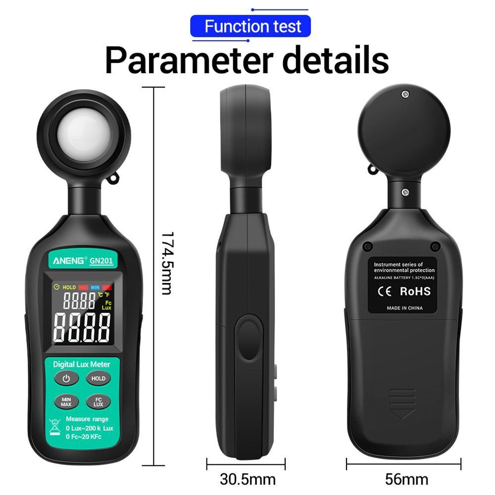 GN201 True RMS Handheld 200K Digital Light Meter Luxmeter Photometer UV Meter
