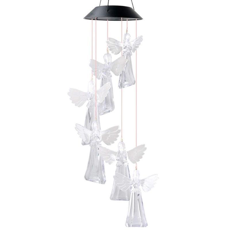 Solar Angel Wind Chime Light Elegant Wall Hanging Decor Ornament Outdoor Garden