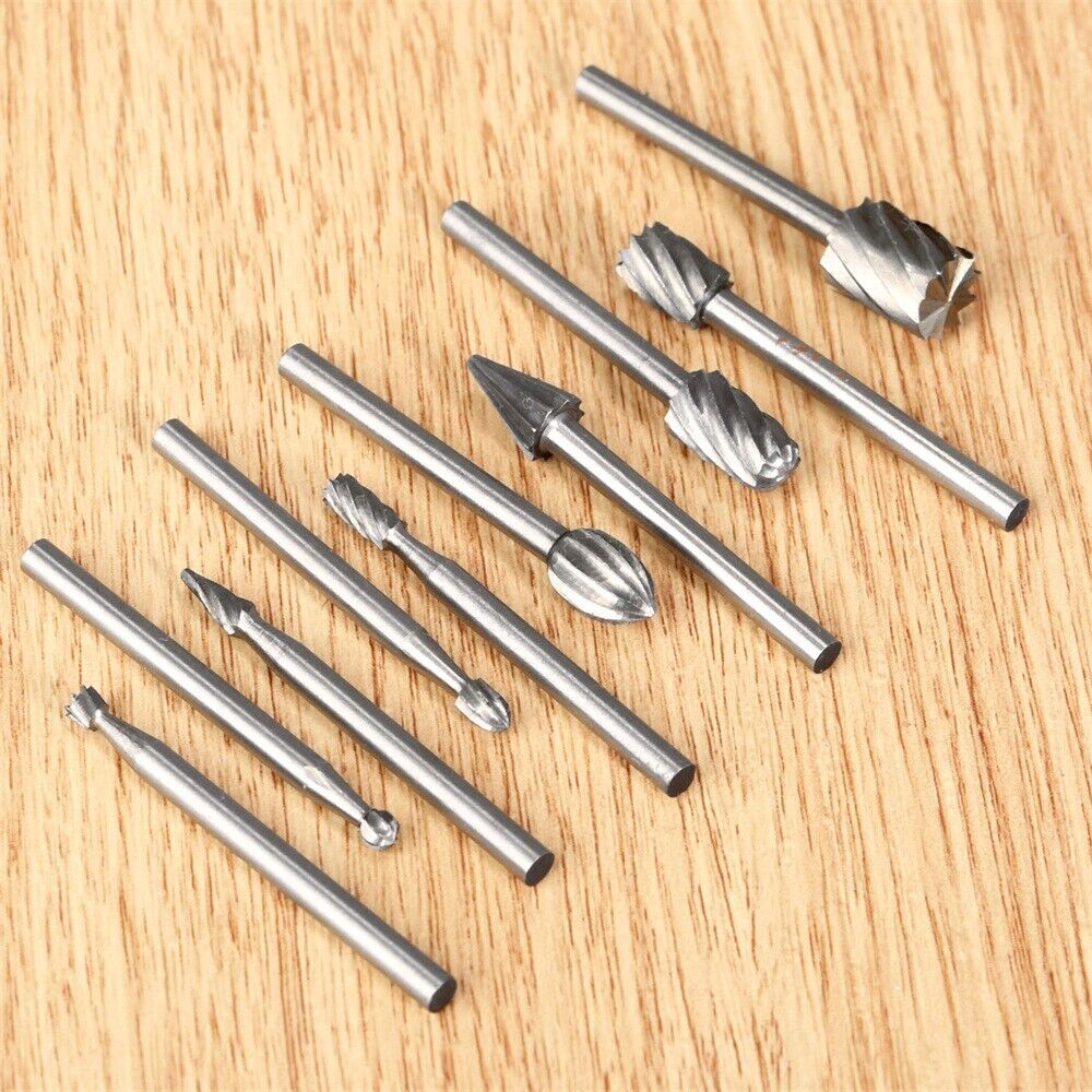 10pc Engraving Cutting Beveling Polishing Burr Rotary File Drill Bits 1/8" Shank