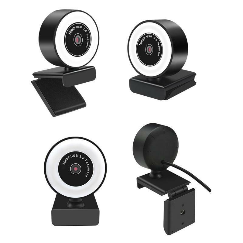 USB Streaming Webcam 1080P  Wide Angle Webcam with Ring Light & Microphone