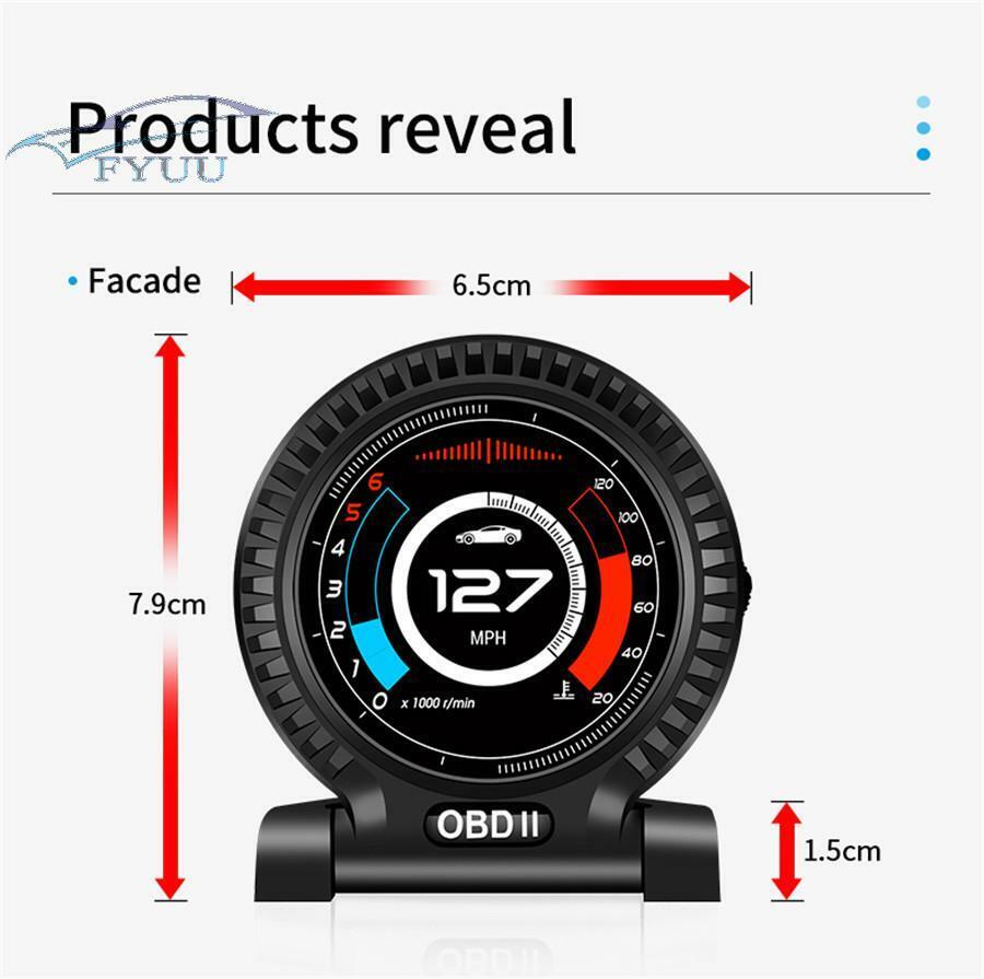 Zinc Alloy Head-Up Display OBD2 Car Gauge Display Digital Multi Insrtument Black
