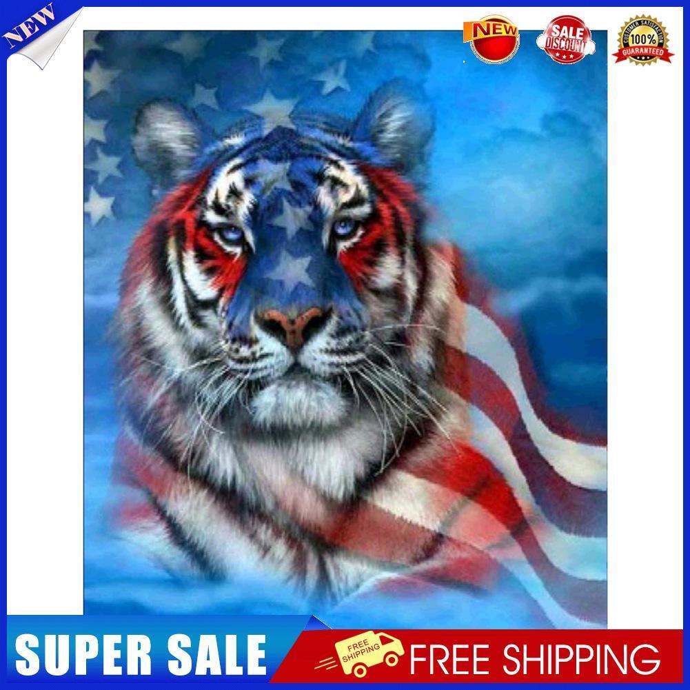 The US Flag Tiger 5D Full Drill Round Diamond Painting Embroidery Kits Gift