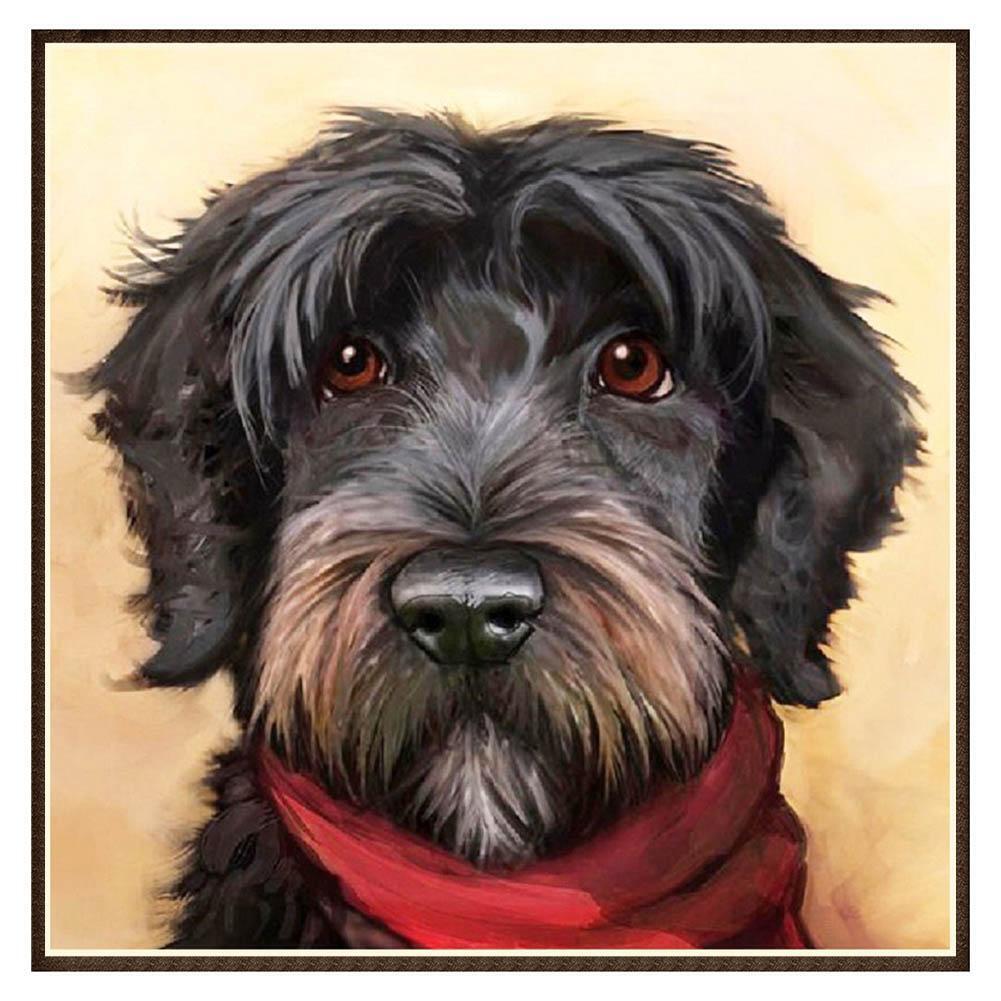 Black Dog 5D DIY Round Diamond Painting Embroidery Needlework Home Decor