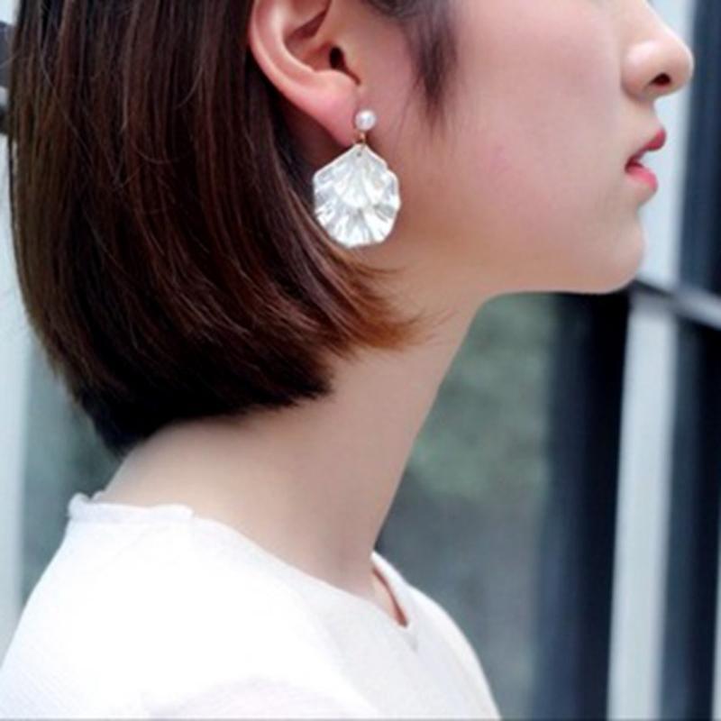 Creative Imitation Shell Double Layer Earrings Petal Stud Earring for Daily Wear