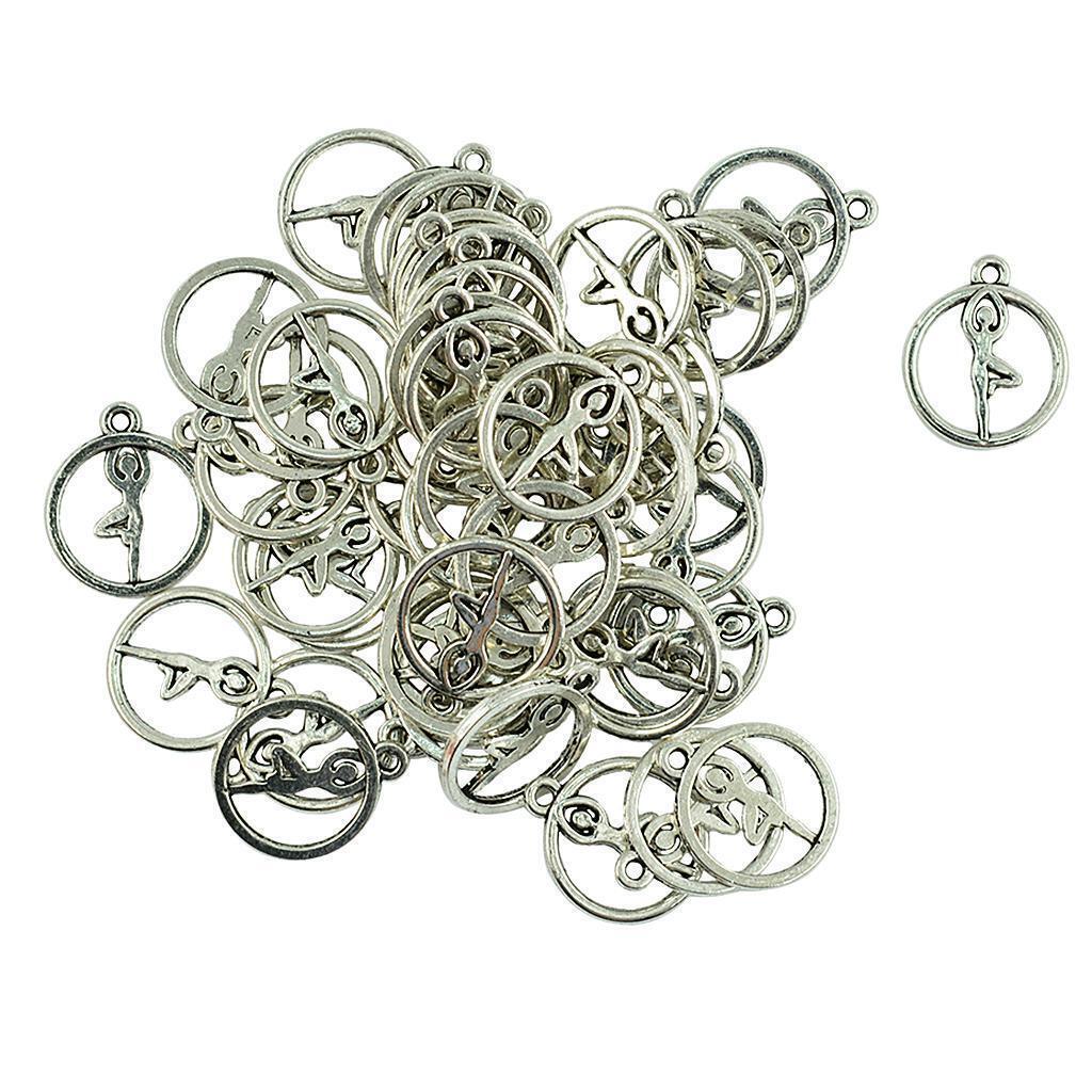 50 Pieces Round Hollow Out Yoga Pose Pendants DIY Necklace Jewelry Findings