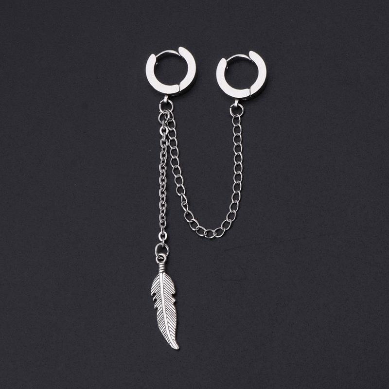 Double Long Chain Leaf Earring Charm Feather Pendant Dangle Earring Jewelry Gift