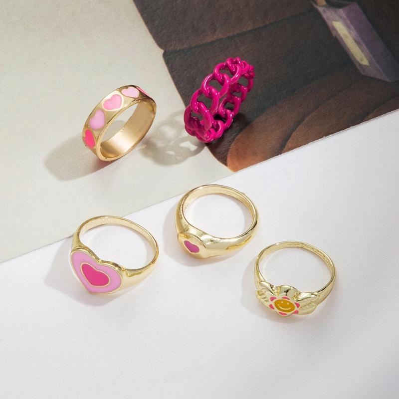 European American Alloy Love Heart Ring Hollow Dripping Oil Peach Heart Ring