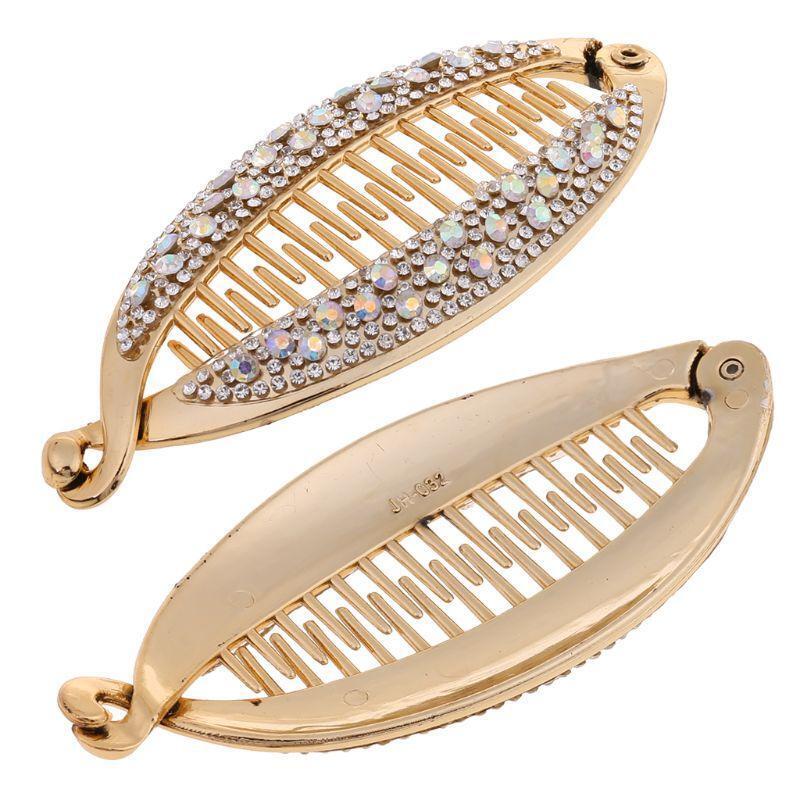 2Pcs Shiny Crystal Hair Claw Banana Clip Fish Shape Barrettes Hairpins For Women